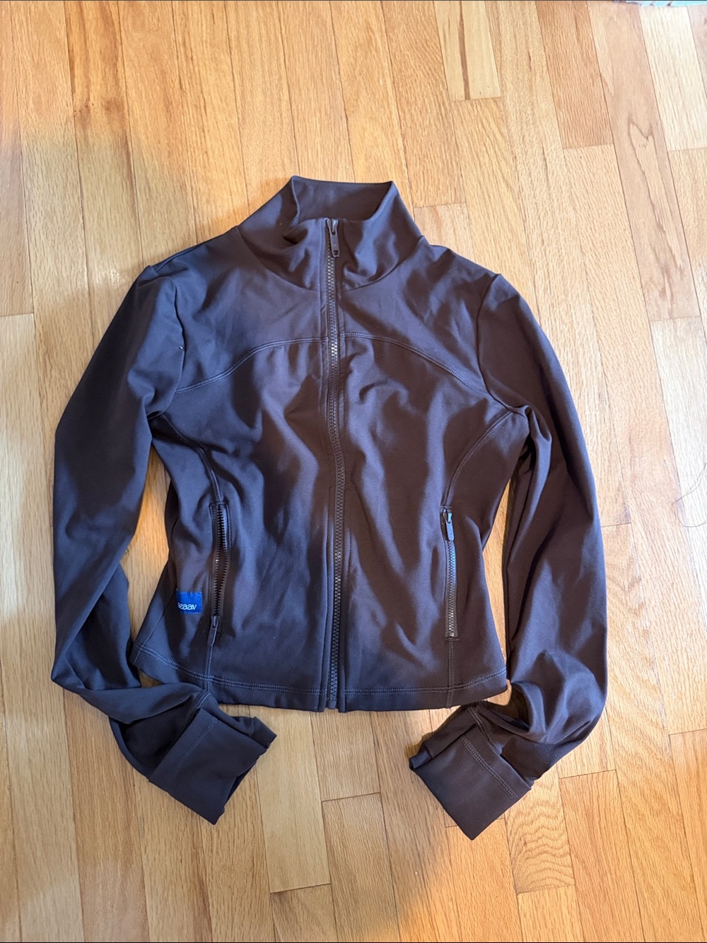 Seaav Dark Brown Full-Zip cropped athletic Jacket